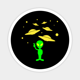 peace bro funny alien with UFO Magnet